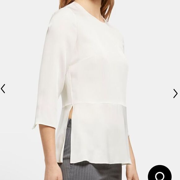 Theory Long-Sleeve Peplum Top in Silk Georgette - Picture 1 of 8